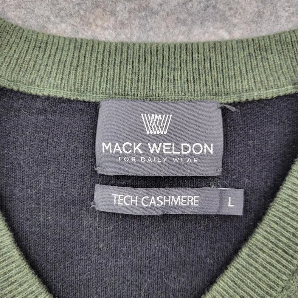 Mack Weldon Sweater Mens Large Green Tech‎ Cashmere V Neck Knit Pullover Stretch